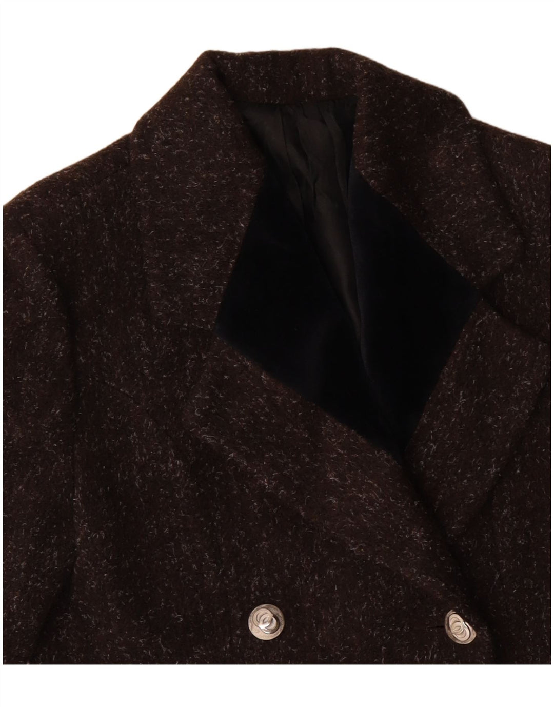 ВИНТАЖНОЕ женское двубортное пальто UK 12, шерсть среднего коричневого цвета с крапинками