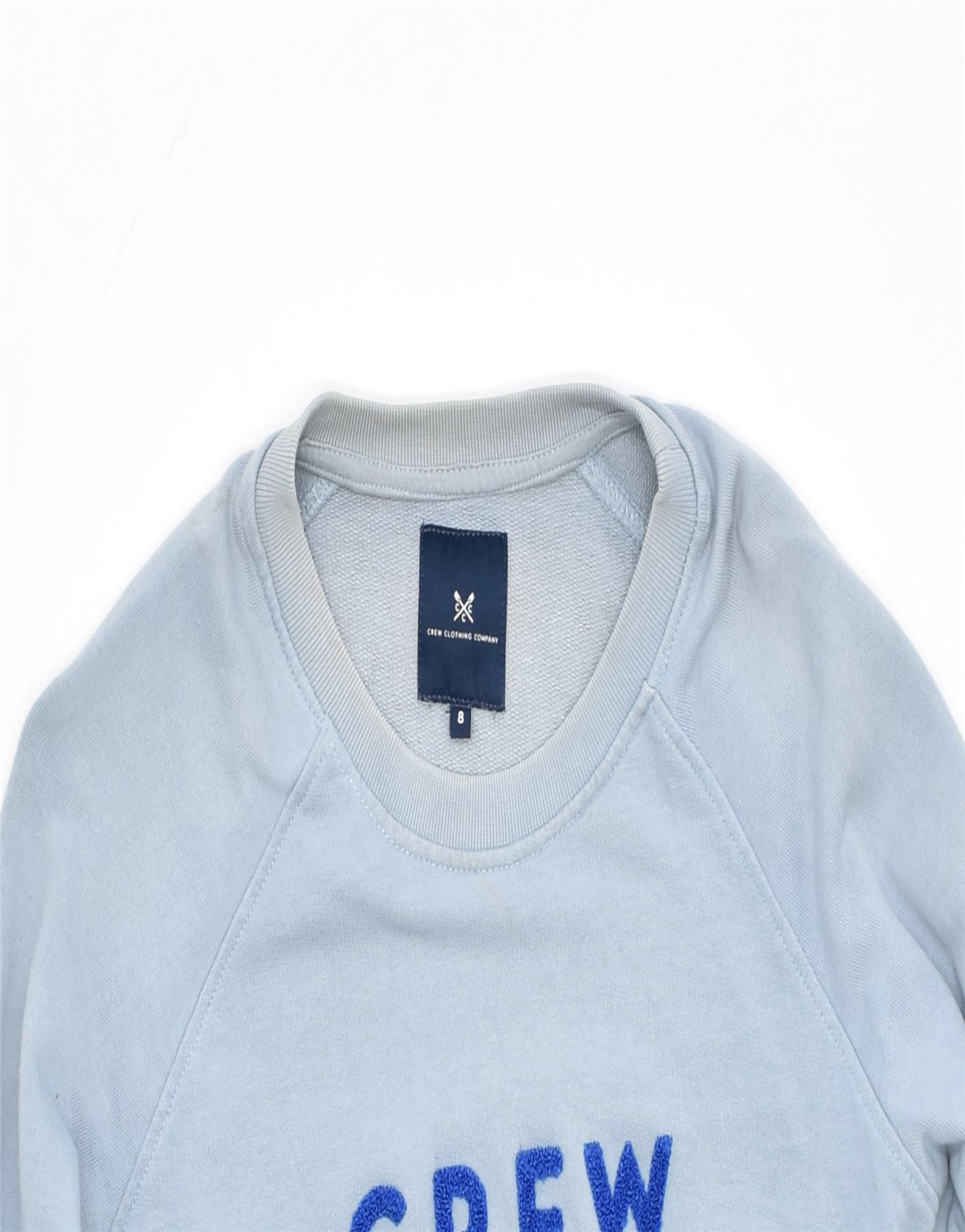 CREW Womens Graphic Sweatshirt Jumper UK 8 Small Blue Cotton | Vintage | Thrift | Second-Hand | Used Clothing | Messina Hembry 