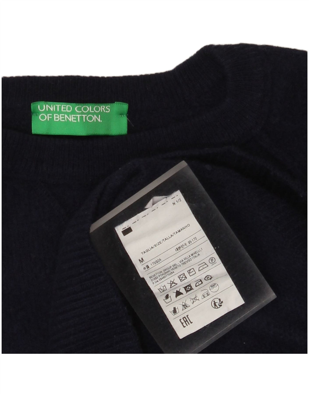 Женский свитер Benetton с круглым вырезом UK 14, средний темно-синий, шерсть
