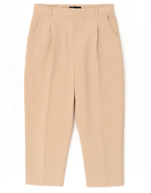 Женские укороченные брюки с завышенной талией Zara, большие W32 L25, бежевые