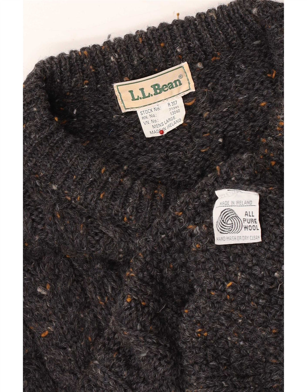 Мужской джемпер с вырезом лодочкой L.L.Bean, большой серый шерстяной свитер в крапинку