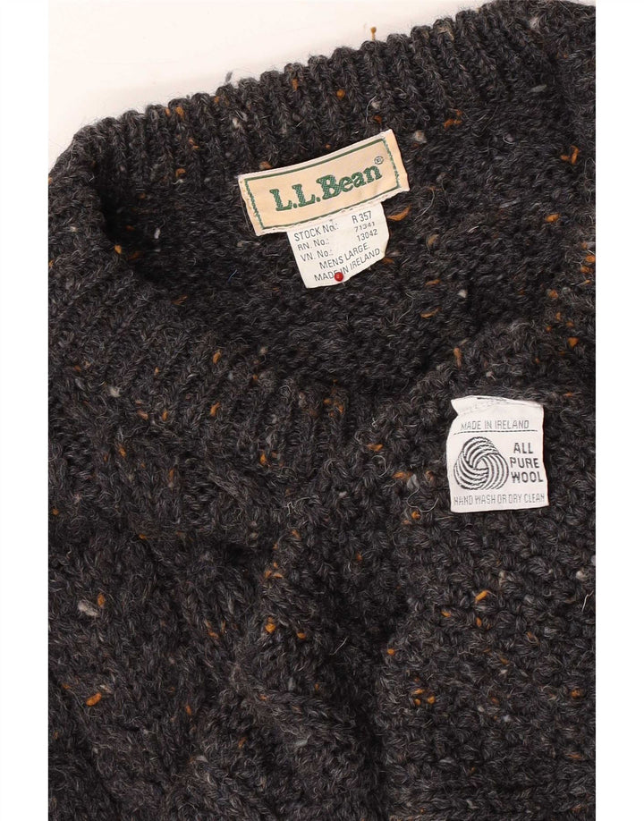 Мужской джемпер с вырезом лодочкой L.L.Bean, большой серый шерстяной свитер в крапинку