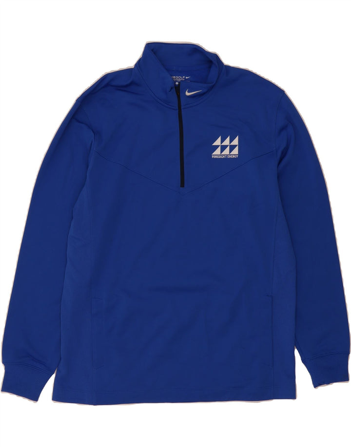 NIKE Mens Therma-Fit Zip Neck Pullover Tracksuit Top Large Blue Polyester Vintage Nike and Second-Hand Nike from Messina Hembry 