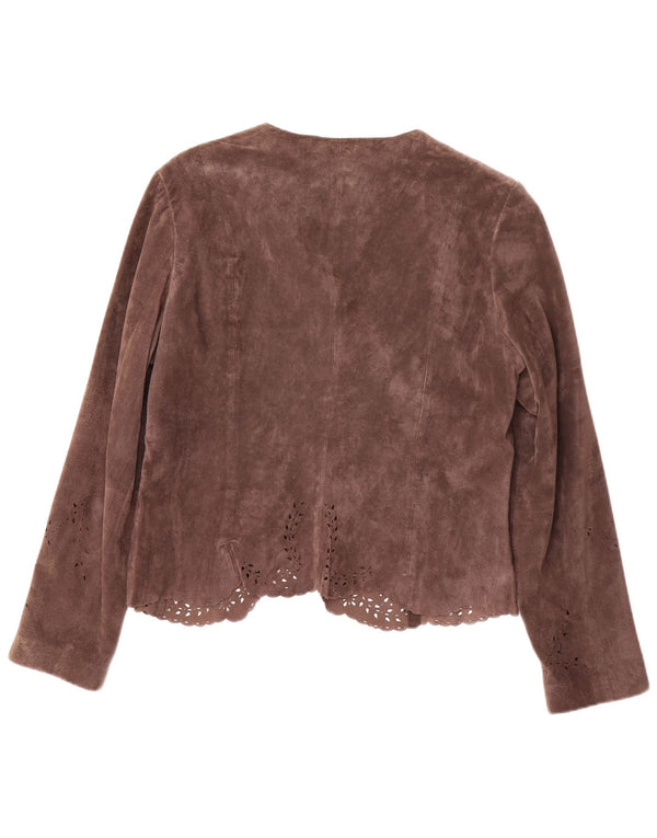Женский открытый замшевый пиджак MONSOON UK 16, большой коричневый кожаный