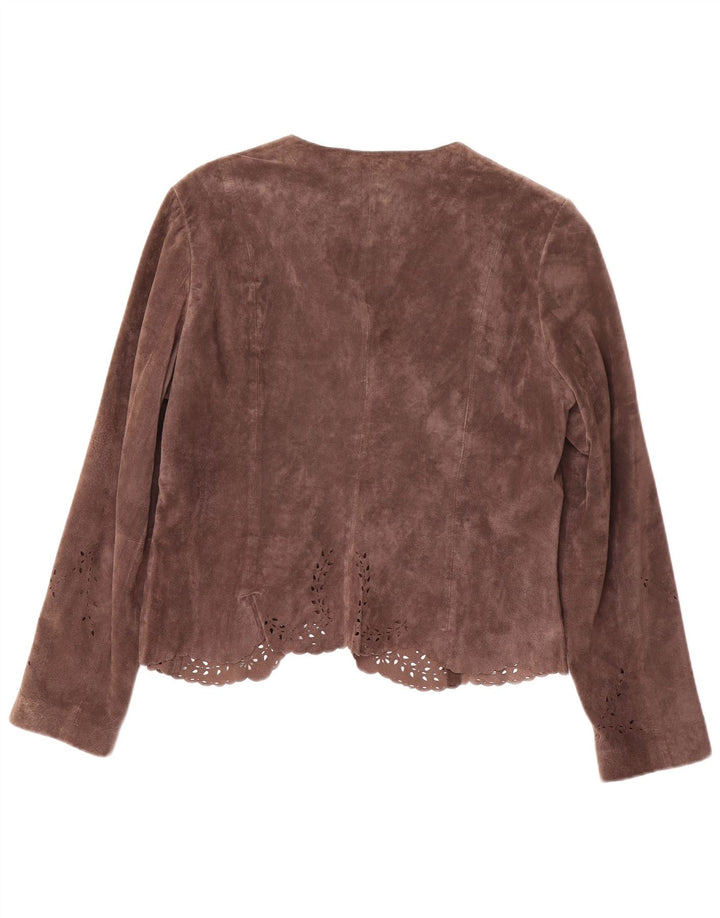 Женский открытый замшевый пиджак MONSOON UK 16, большой коричневый кожаный