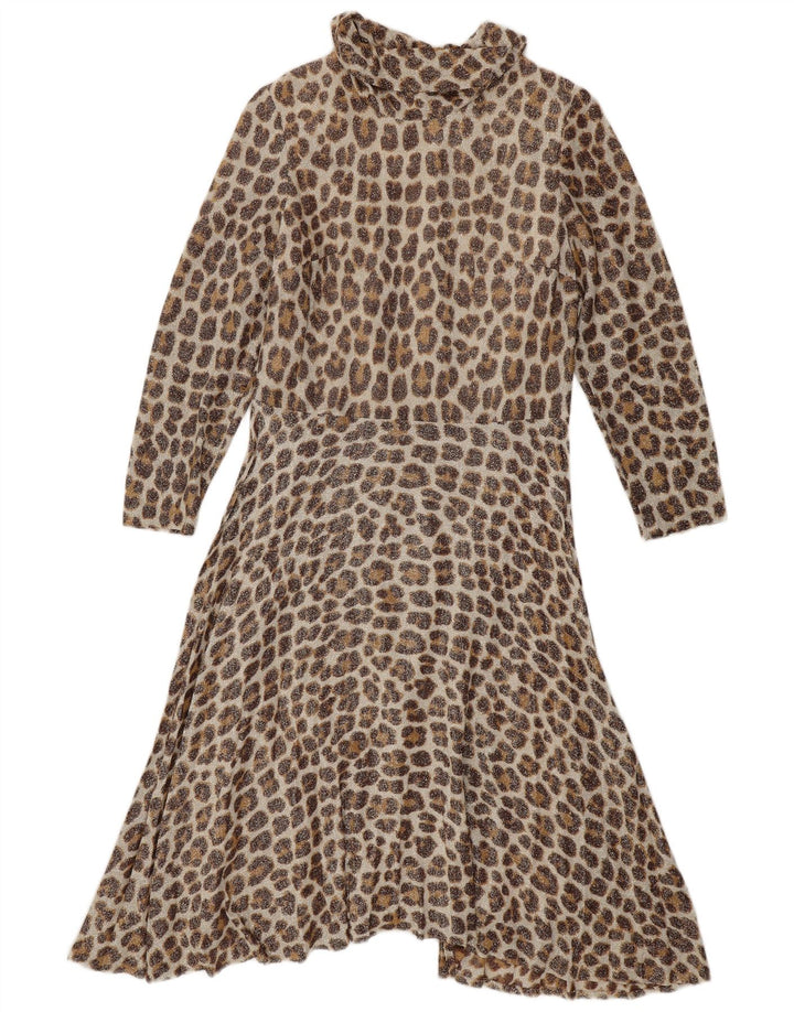 Винтажное женское платье макси с рукавом 3/4 IT 42, средний бежевый с животным принтом