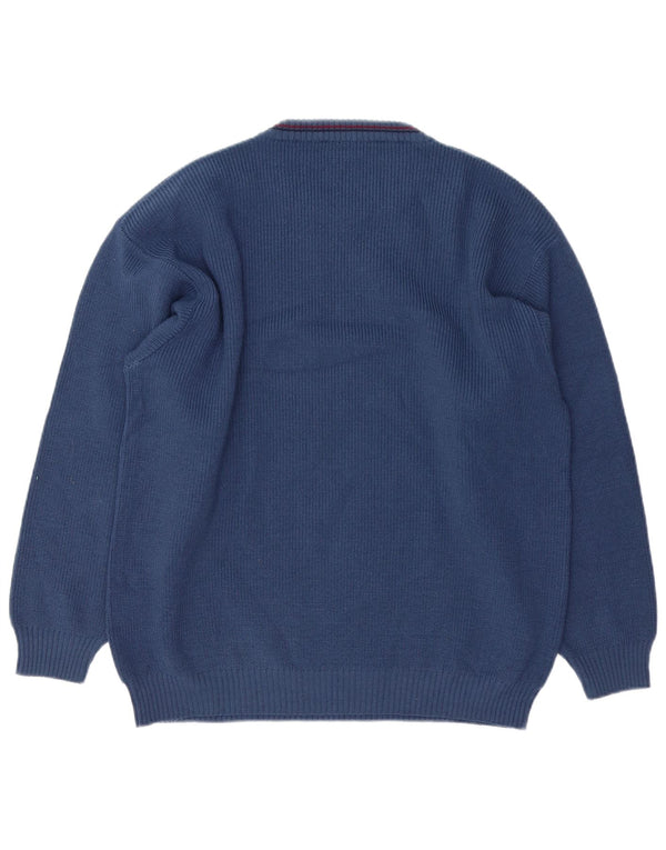 VINTAGE Мужской джемпер с круглым вырезом с рисунком, синий шерстяной свитер XL