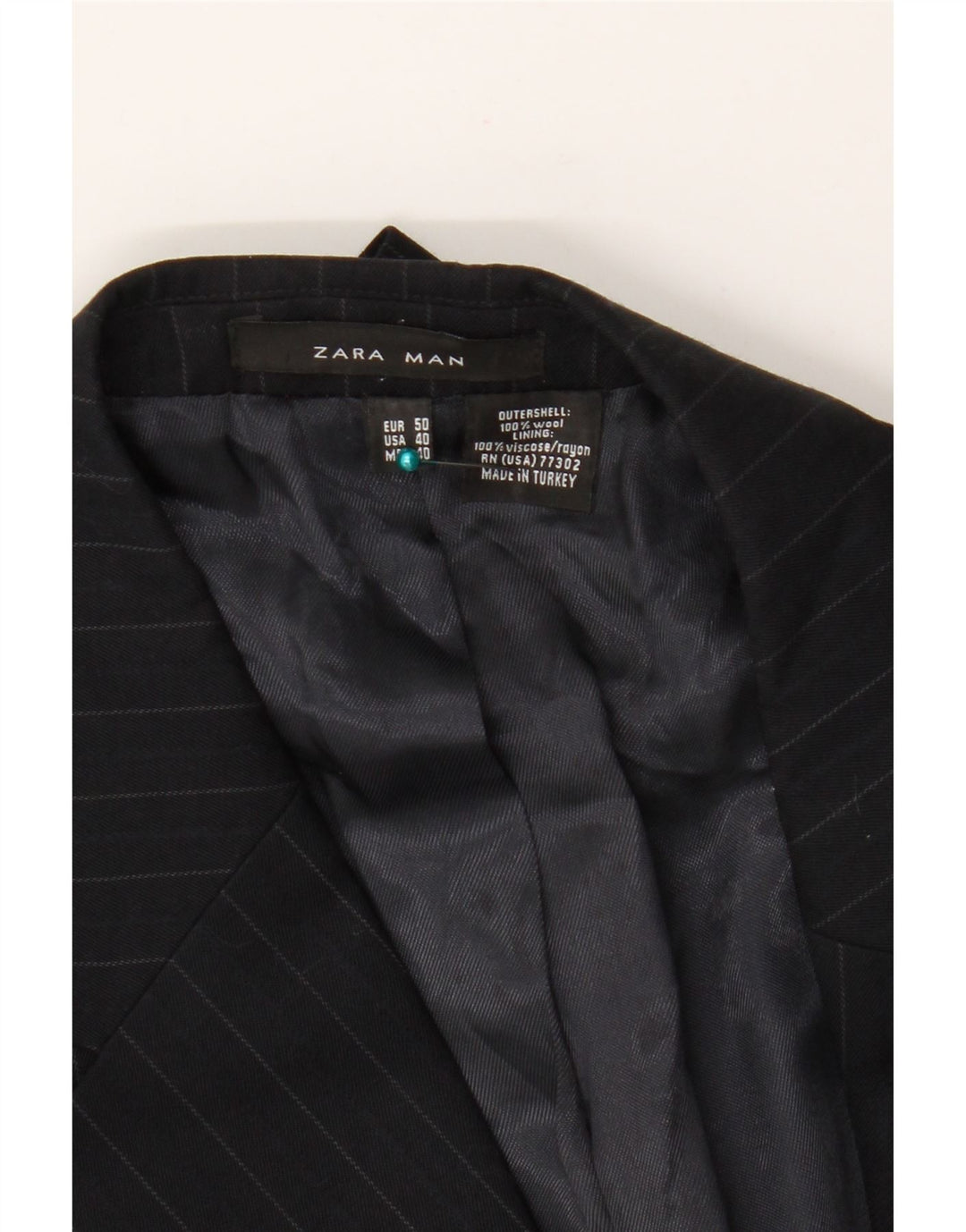 Мужской пиджак Zara на 2 пуговицах EU 50, средний черный в тонкую полоску, шерстяной