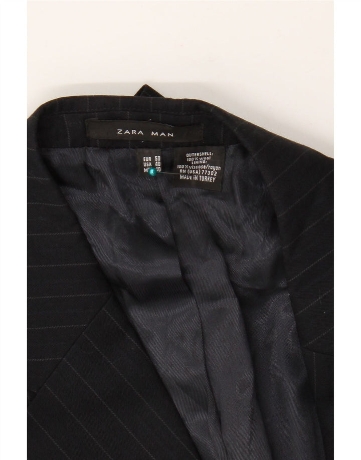Мужской пиджак Zara на 2 пуговицах EU 50, средний черный в тонкую полоску, шерстяной