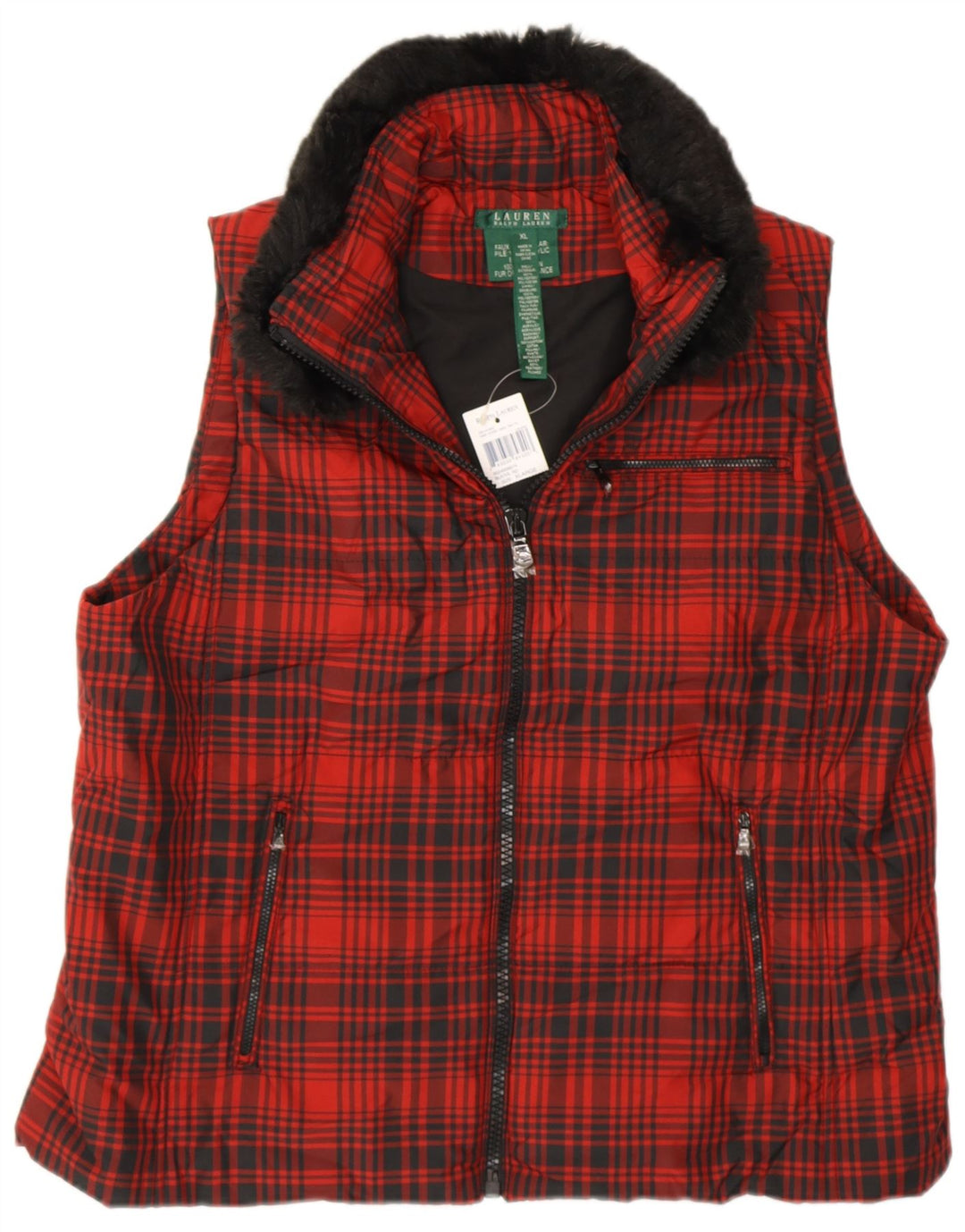 Женский жилет RALPH LAUREN UK 18 XL, красный полиэстер в клетку