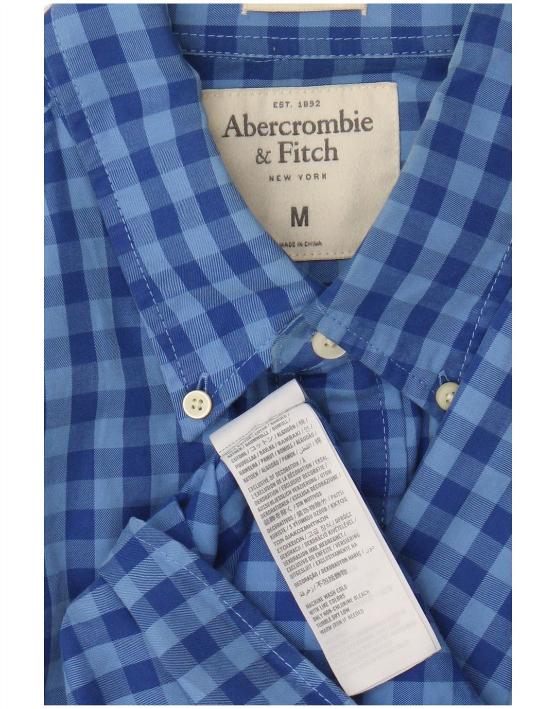 Мужская рубашка в клетку Abercrombie & Fitch, хлопковая синяя клетка среднего размера