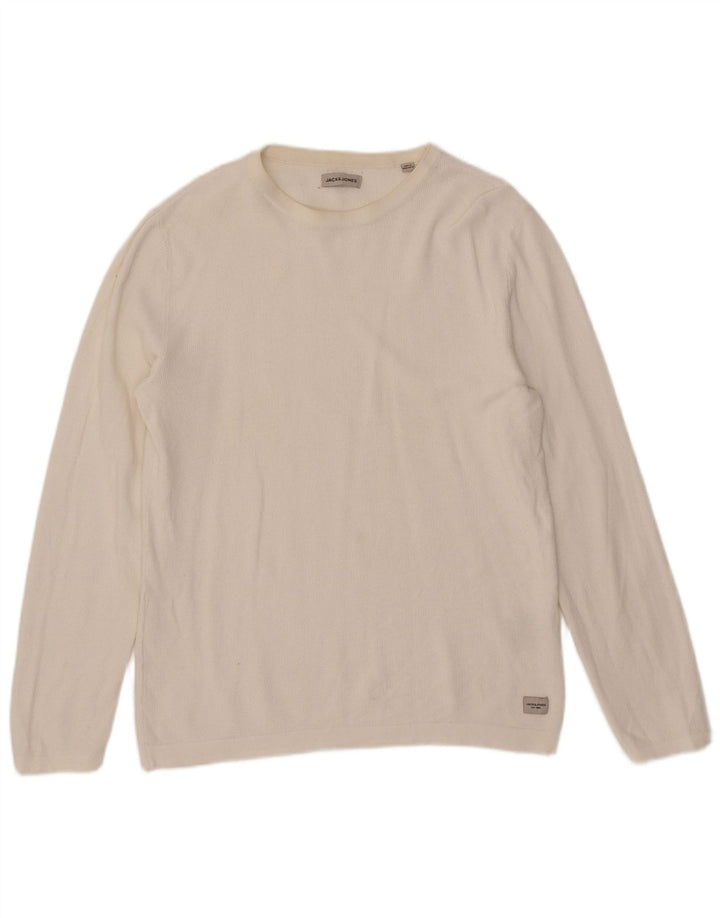 Мужской джемпер с круглым вырезом Jack & Jones, большой белый хлопковый свитер