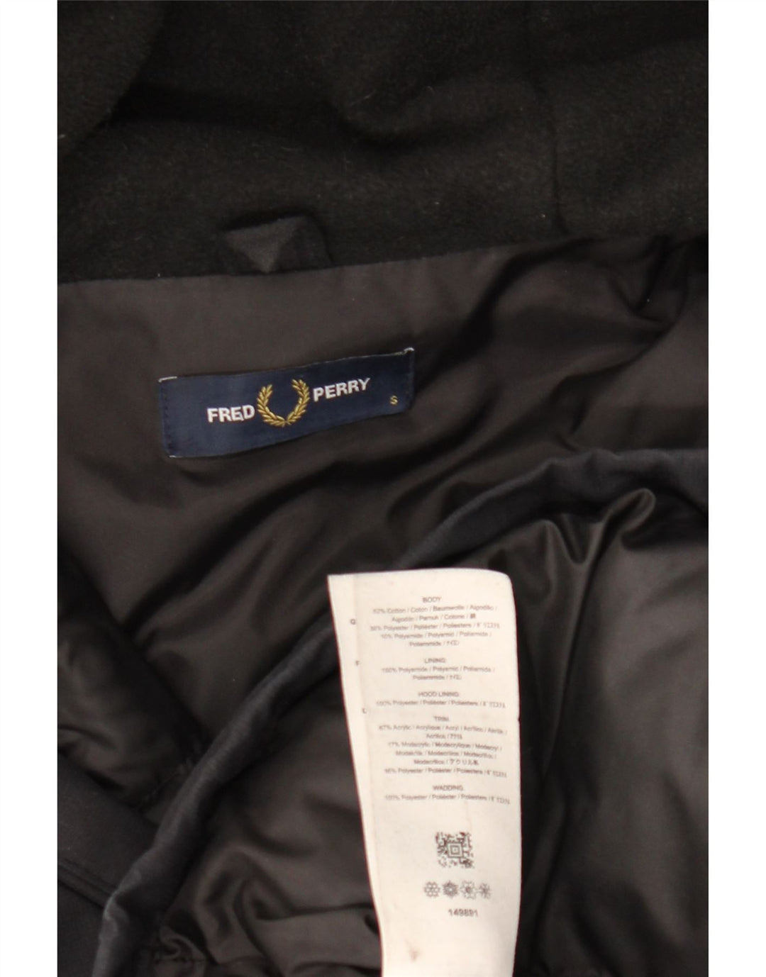 Мужская парка FRED PERRY с капюшоном UK 36, маленькая, черный хлопок