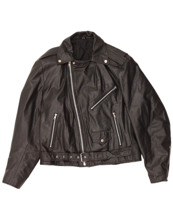 Женская кожаная косуха оверсайз VINTAGE UK 10, маленькая черная кожа