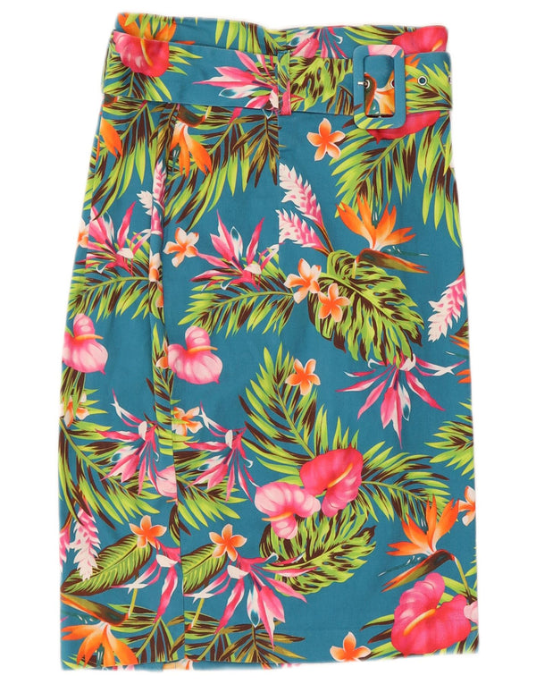 Guess Женская прямая юбка с высокой талией UK 12 Medium W26 Синяя хлопковая юбка с цветочным принтом