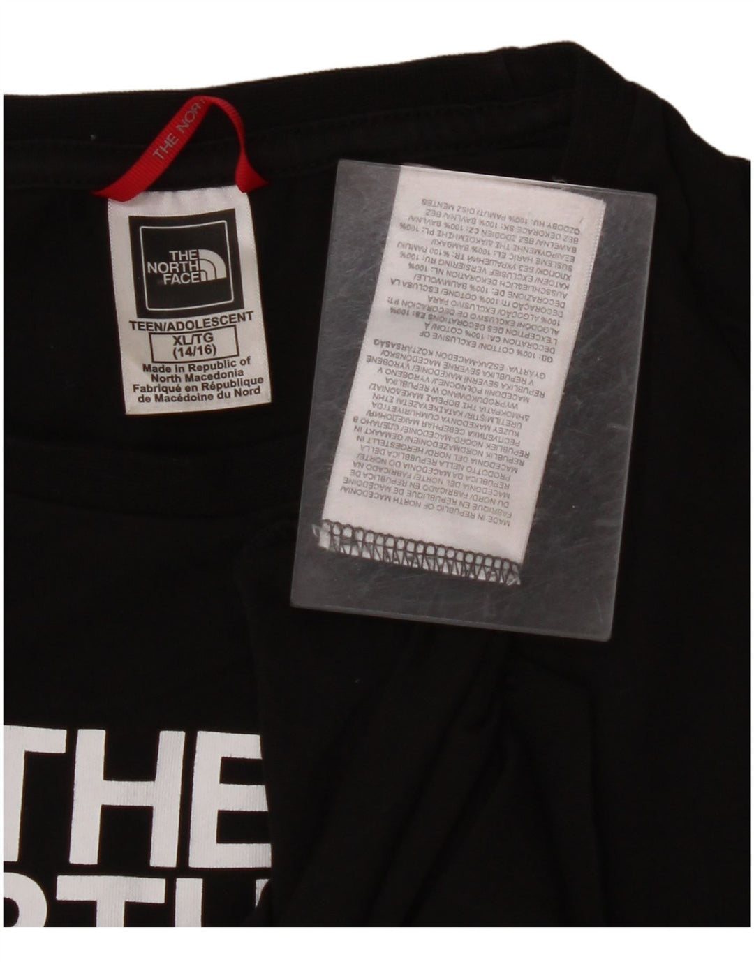 THE NORTH FACE Топ с рисунком для девочек, длинный рукав, 14–15 лет, размер XL, черный хлопок