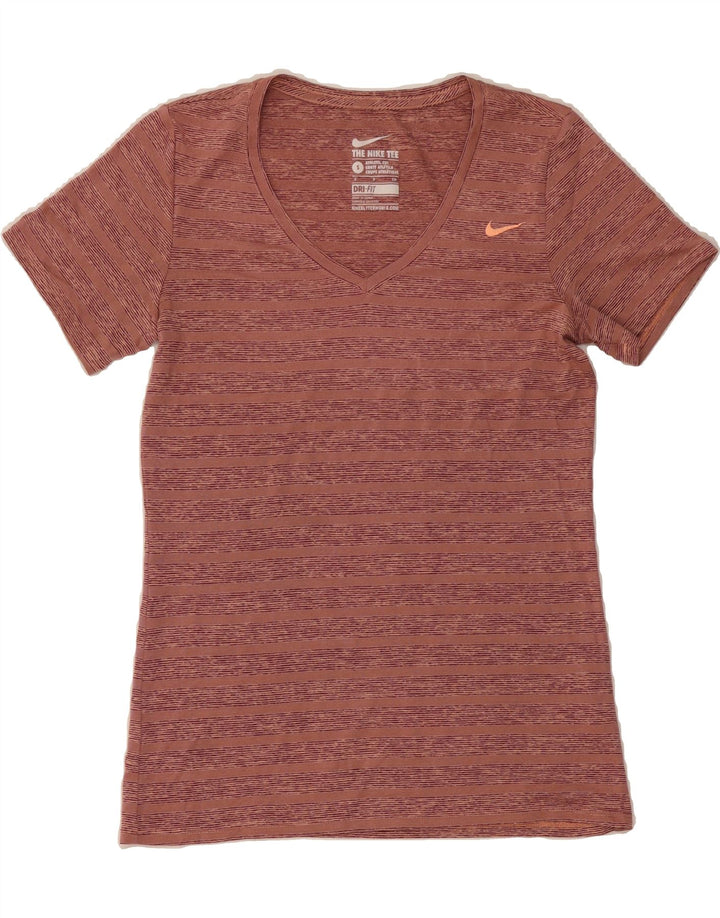 NIKE Womens Dri Fit T-Shirt Top UK 10 Small Maroon Striped Polyester Vintage Nike and Second-Hand Nike from Messina Hembry 