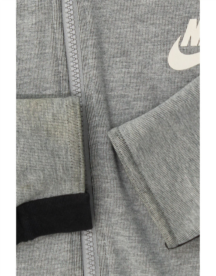 Мужской свитер с капюшоном на молнии NIKE среднего серого цвета, хлопок с цветными блоками