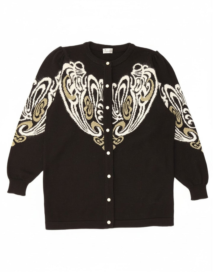 Винтажный женский кардиган-свитер EU 38/40, средний черный акрил с пейсли