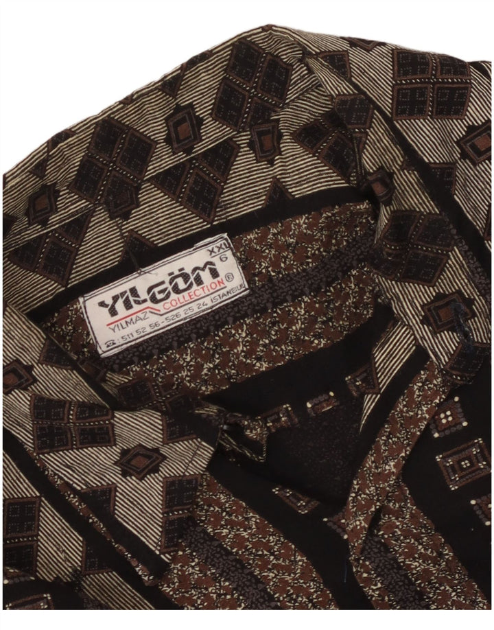 Винтажная мужская рубашка 2XL черная с геометрическим узором