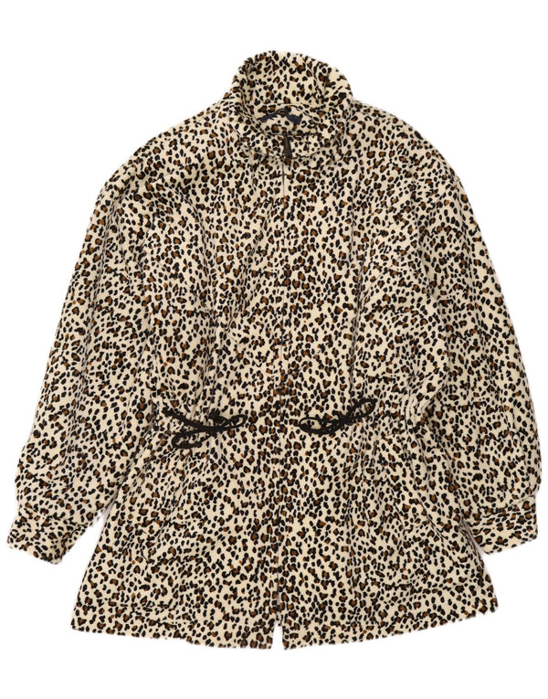 Винтажное женское пальто большого размера из искусственного меха, Великобритания, 18 XL, белое с животным принтом