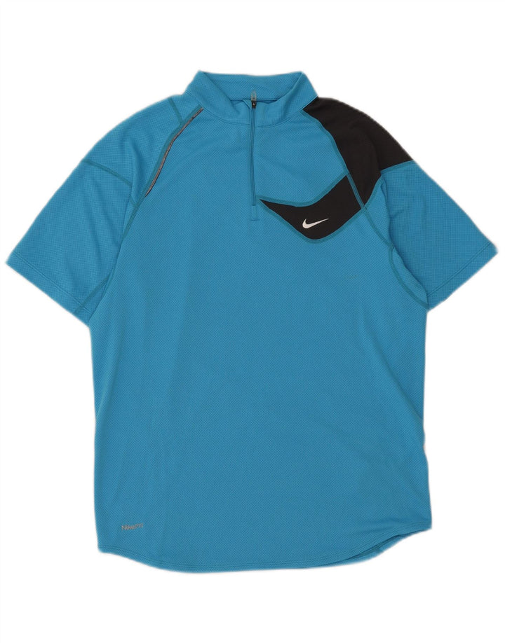 NIKE Mens Fit Dry Jersey Top UK 39/41 Medium Blue Colourblock Polyester
