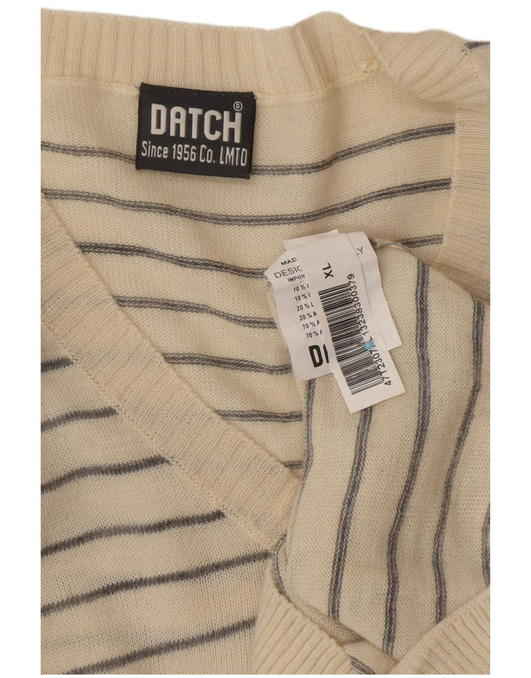 Мужской джемпер с v-образным вырезом DATCH XL, акрил в белую полоску