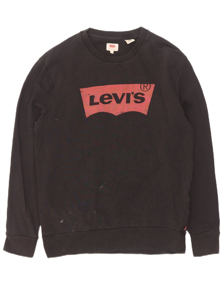 Мужской свитшот с рисунком Levi's, хлопковый джемпер среднего размера, черный