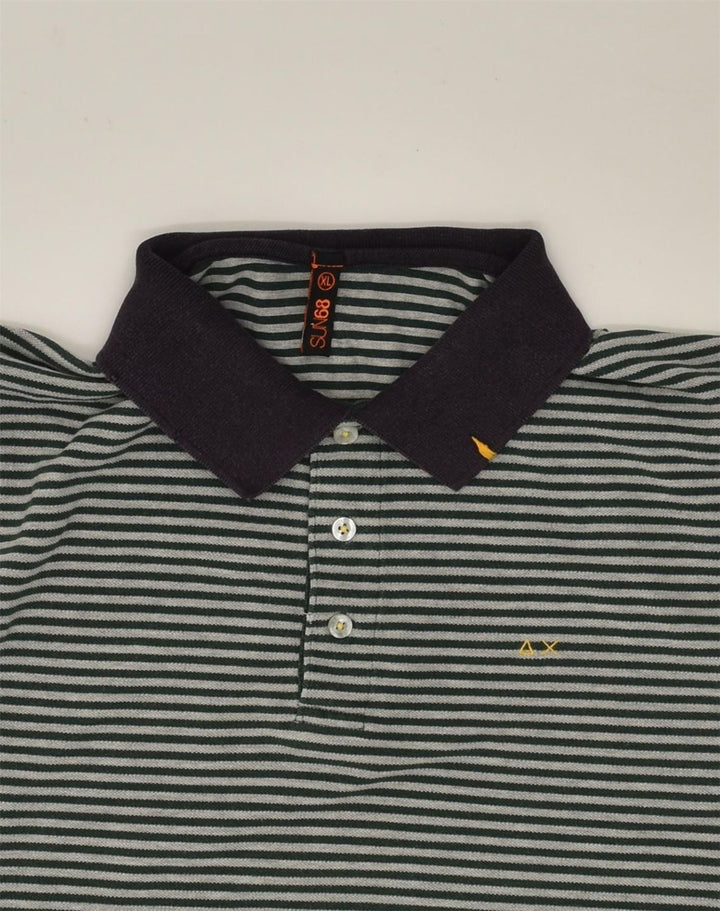 SUN68 Mens Slim Polo Shirt XL Grey Striped Cotton | Vintage Sun68 | Thrift | Second-Hand Sun68 | Used Clothing | Messina Hembry 
