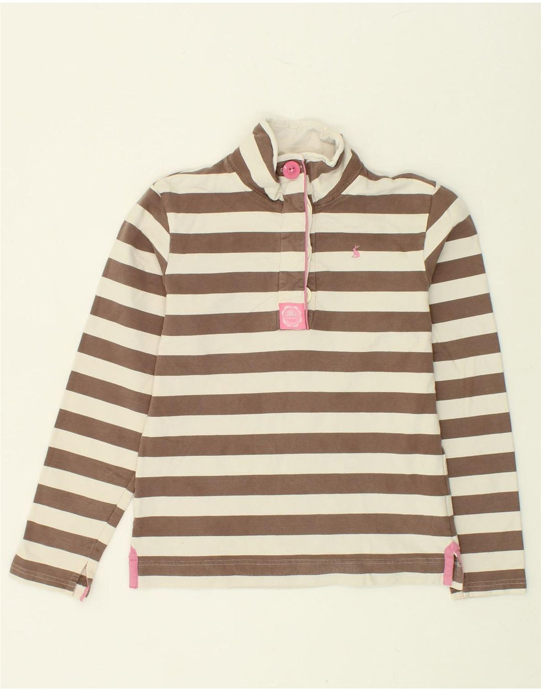 JOULES Womens Button Neck Sweatshirt Jumper UK 8 Small Brown Striped Vintage Joules and Second-Hand Joules from Messina Hembry 