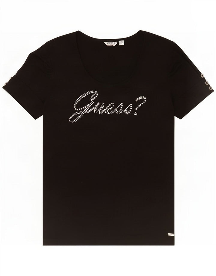Guess Женская футболка с рисунком Top UK 12, средний черный полиэстер