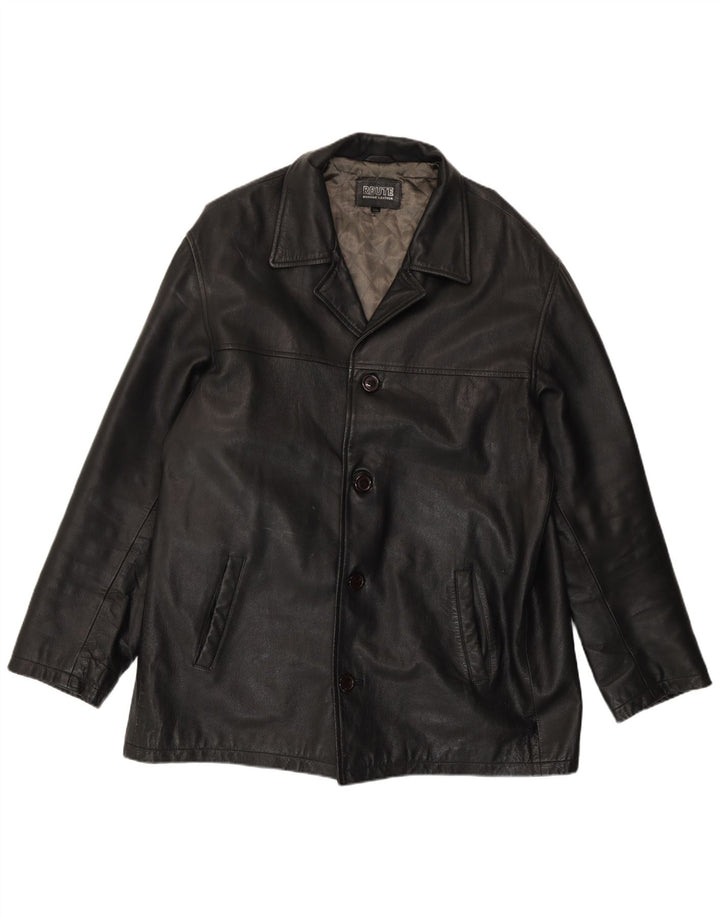 Винтажная мужская кожаная куртка UK 44 2XL черная кожа