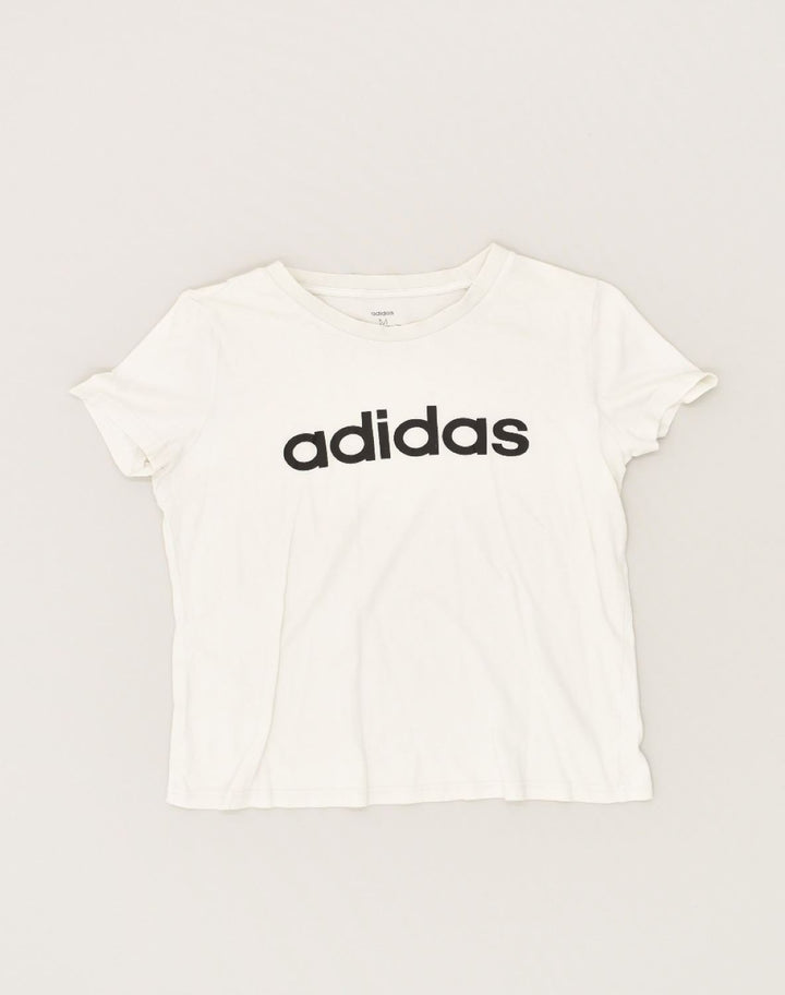 ADIDAS Womens Graphic T-Shirt Top UK 12-14 Medium White Cotton | Vintage Adidas | Thrift | Second-Hand Adidas | Used Clothing | Messina Hembry 