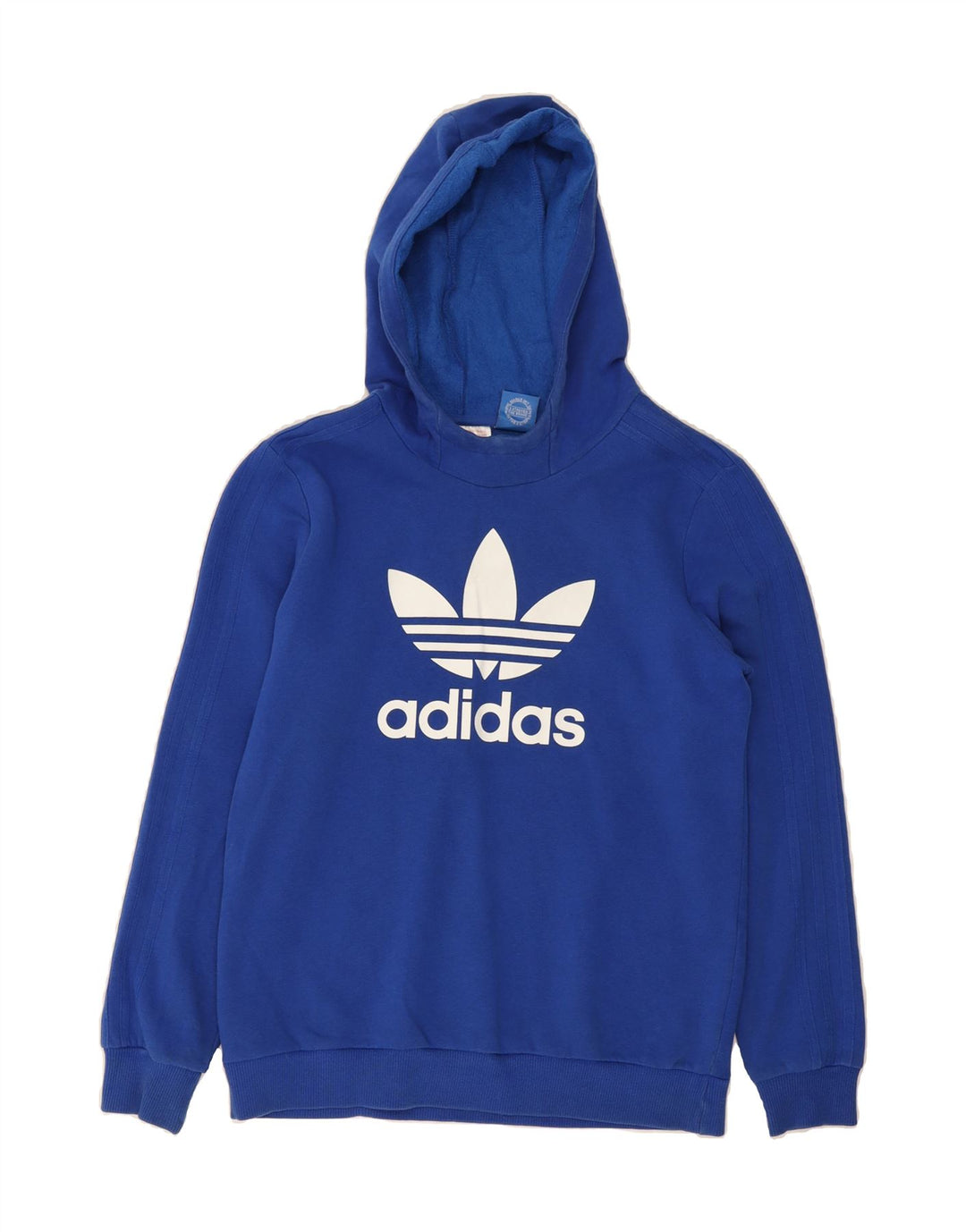 ADIDAS Womens Graphic Hoodie Jumper UK 14 Medium Blue Polyester Vintage Adidas and Second-Hand Adidas from Messina Hembry 
