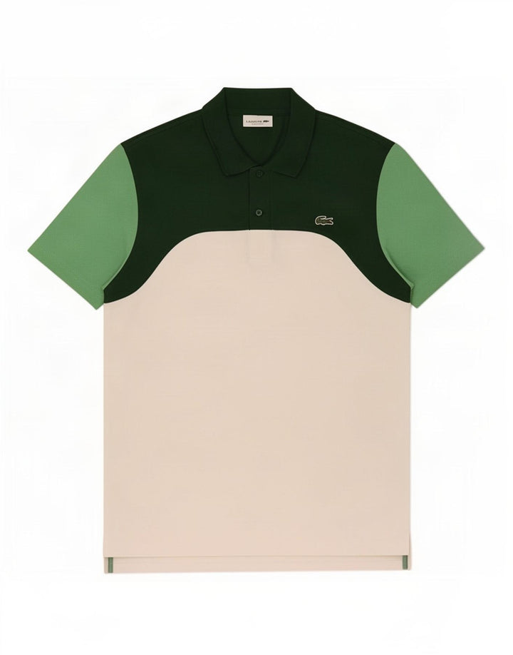 Мужская рубашка-поло стандартного кроя Lacoste среднего зеленого цвета с цветными блоками