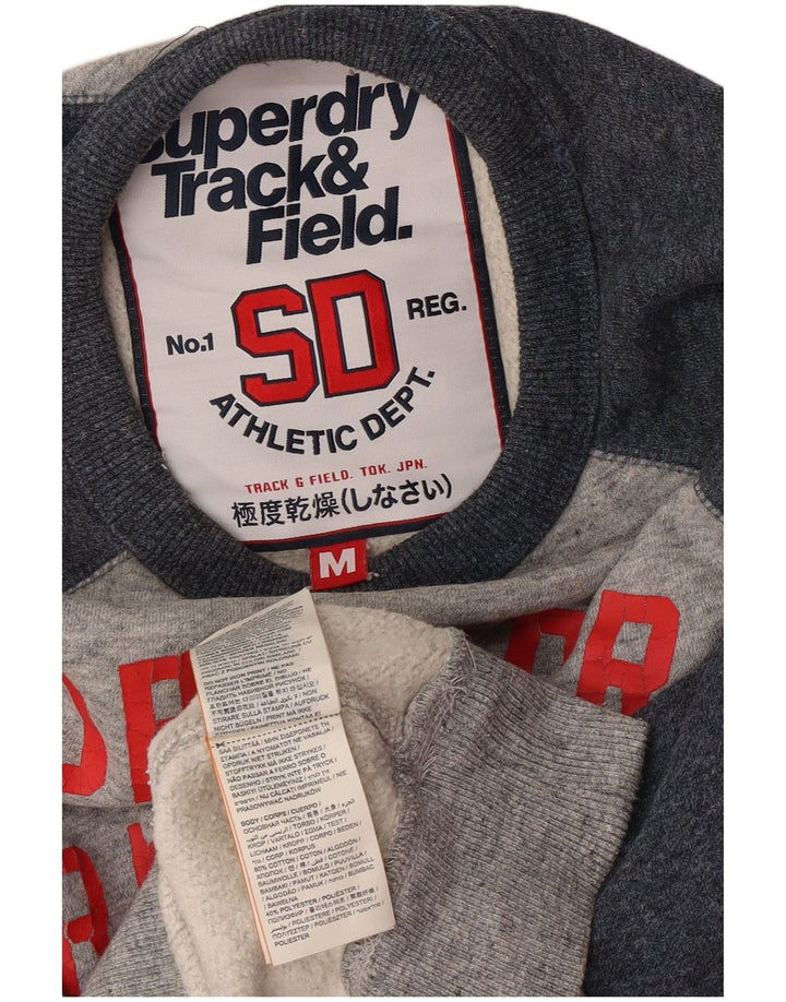 Мужской свитшот с рисунком Superdry, хлопковый джемпер среднего серого цвета с цветными блоками