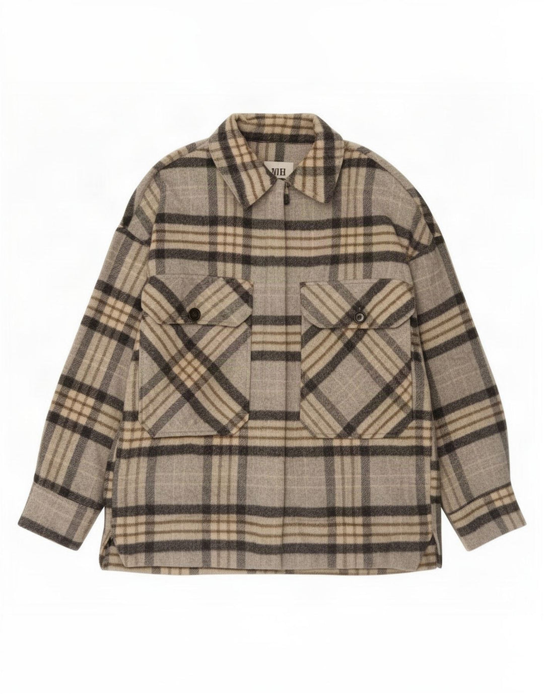 Женская куртка-рубашка Zara UK 14, средний серый в клетку