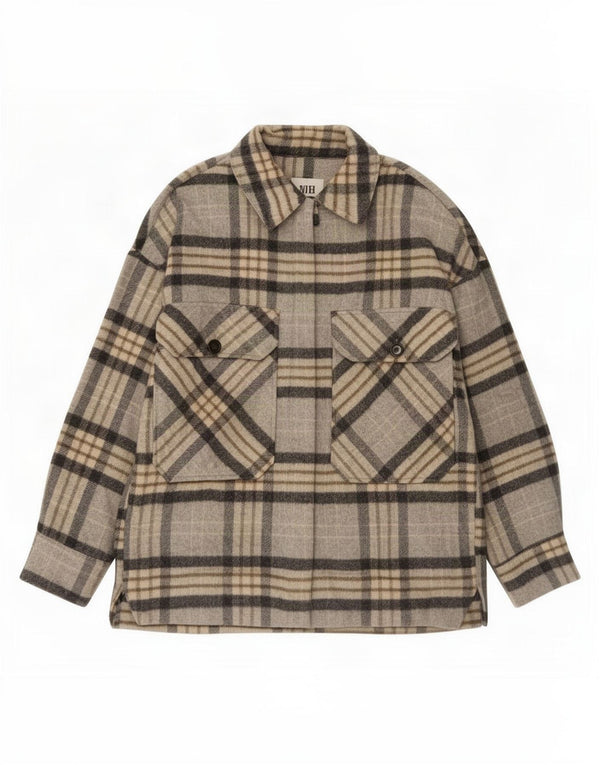 Женская куртка-рубашка Zara UK 14, средний серый в клетку