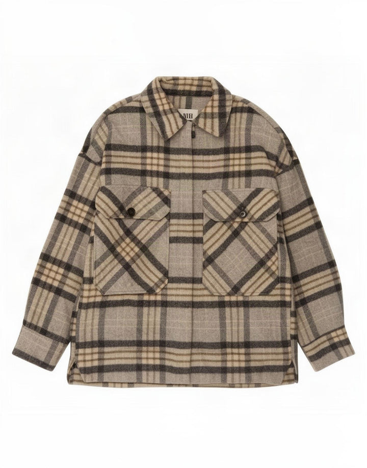 Женская куртка-рубашка Zara UK 14, средний серый в клетку