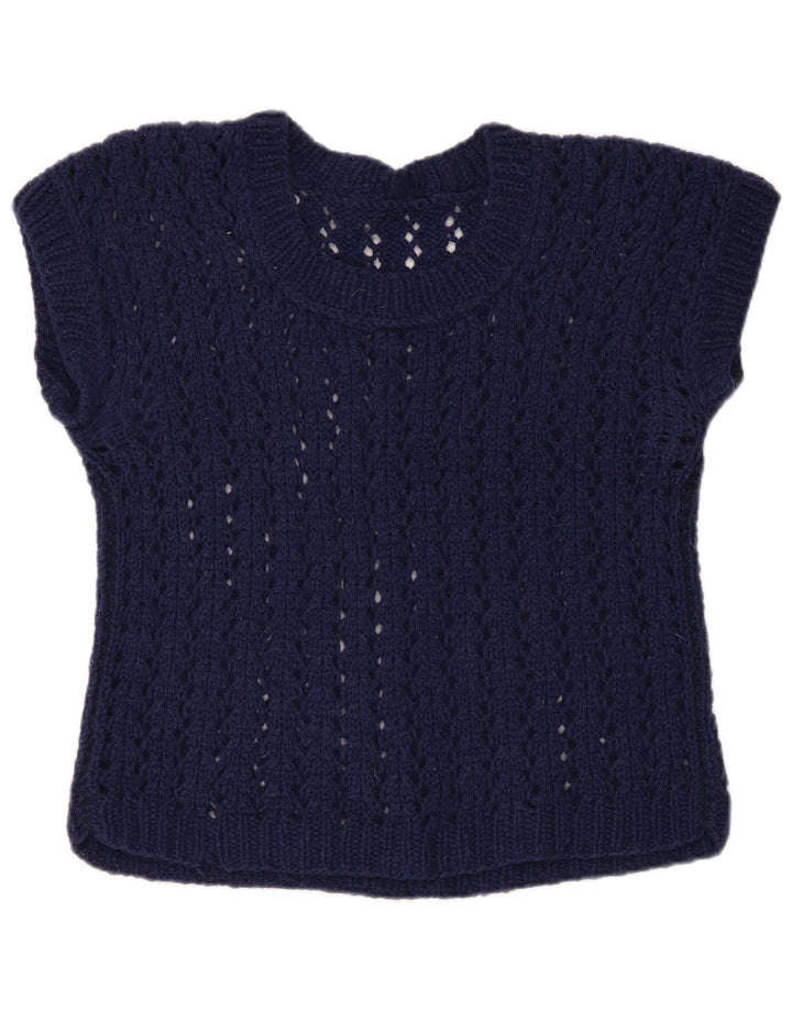 ВИНТАЖНЫЙ женский укороченный джемпер с вырезом лодочкой, Великобритания 12, средний темно-синий