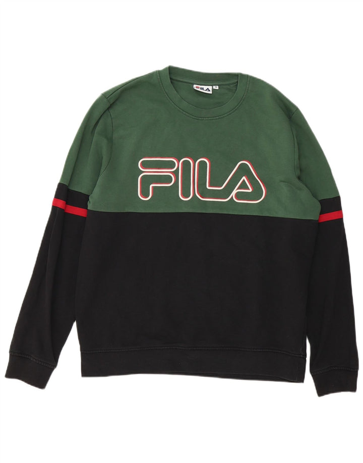 Fila Мужской свитшот с рисунком, джемпер, средний черный, хлопок с цветными блоками