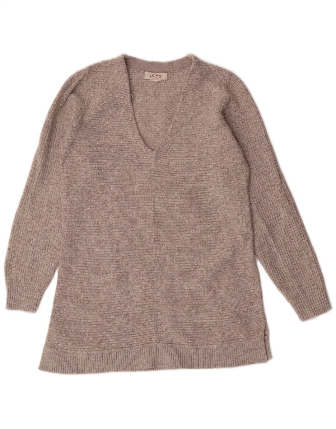 Женский длинный джемпер с V-образным вырезом FAT FACE, маленький серый хлопковый свитер, Великобритания 10
