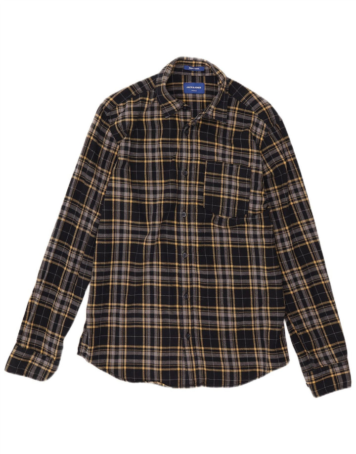 Мужская фланелевая рубашка Jack & Jones среднего размера, черная клетка, хлопок