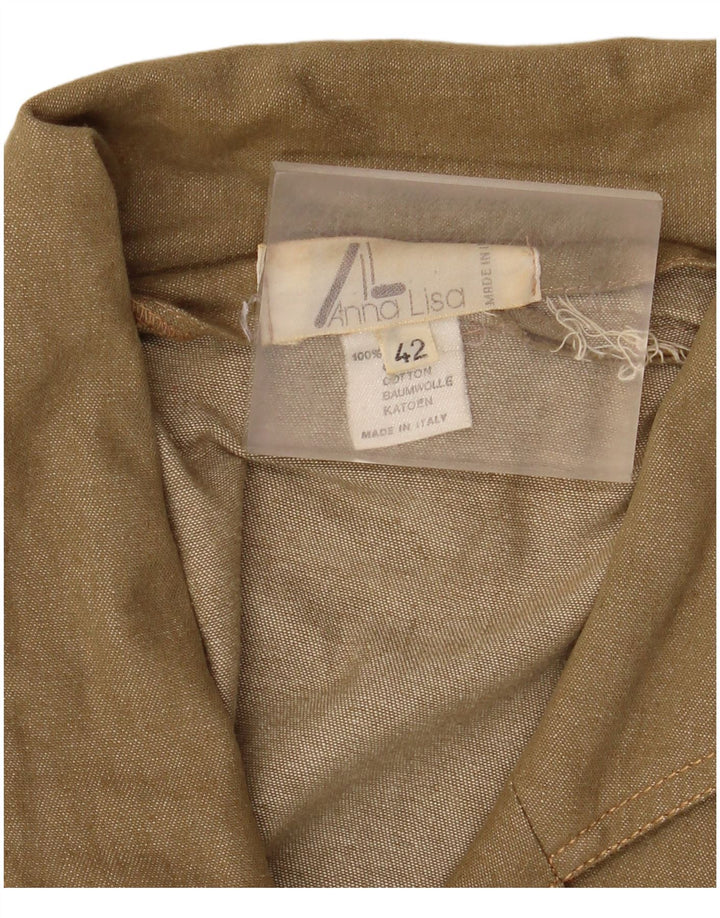 Винтажный женский удлиненный пиджак на 3 пуговицах IT 42, хлопковый средний зеленый цвет