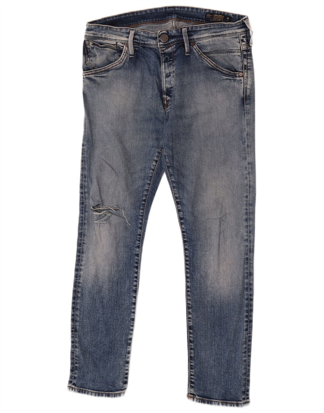 Мужские потертые узкие джинсы Jack & Jones W34 L30, синий хлопок