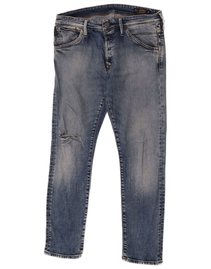 Мужские потертые узкие джинсы Jack & Jones W34 L30, синий хлопок