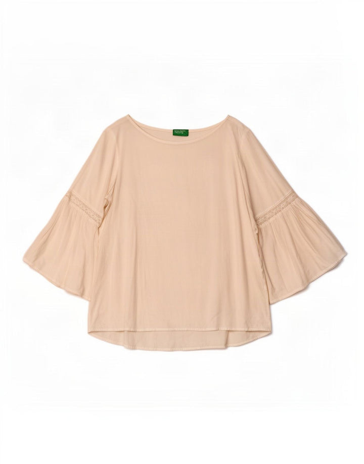 Женская блузка с рукавом 3/4 Benetton, Великобритания 14, средний белый, вискоза