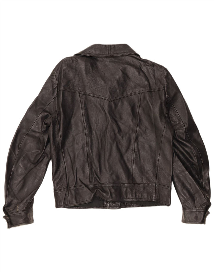 Винтажная женская кожаная куртка UK 12, средний черный