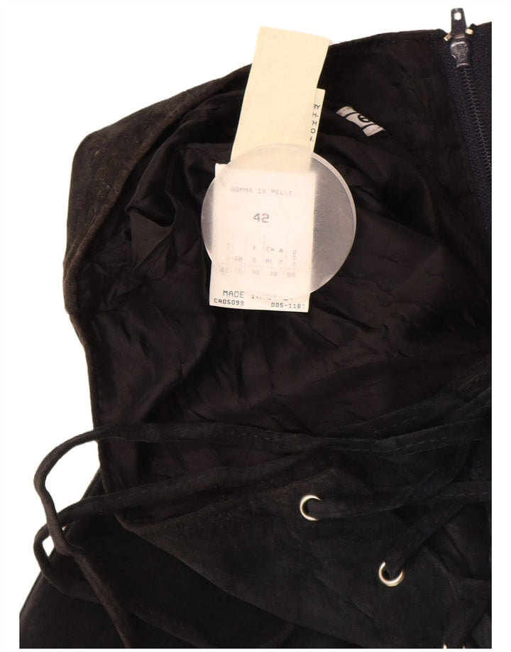 ВИНТАЖНАЯ женская замшевая макси-юбка UK 10, маленькая W26, черная кожа