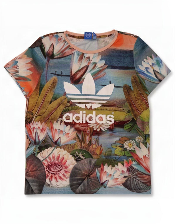 Женская футболка с рисунком Adidas Top UK 12, средний разноцветный цветочный принт